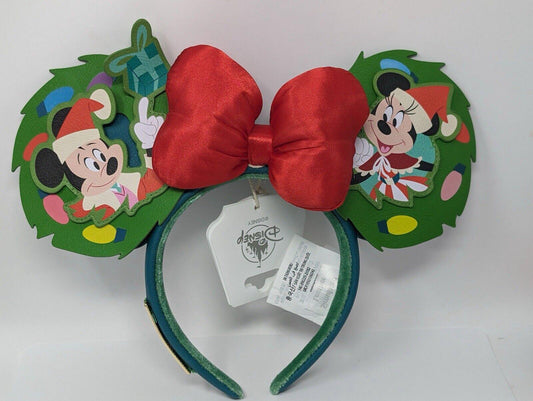 Loungefly Mickey Minnie Mouse Christmas Wreath Ears Headband Glow in the Dark