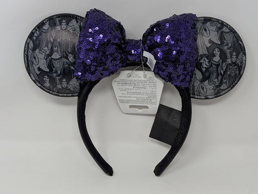 Disney Villains Purple Sequin Bow Minnie Ears Headband Hades Maleficent